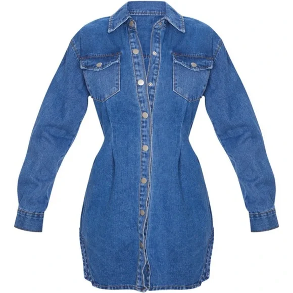 white christmas dresses Denim Cinch Back Mini Dress